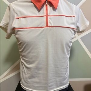 Polo Quarter Zip | Coral White Athleisure Tennis Top | Stretch L